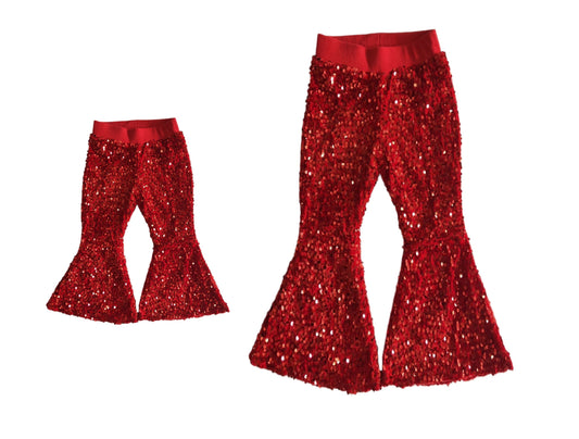 7.4 custom each style moq 5eta 4-6week red sequined kids pants and adult pants