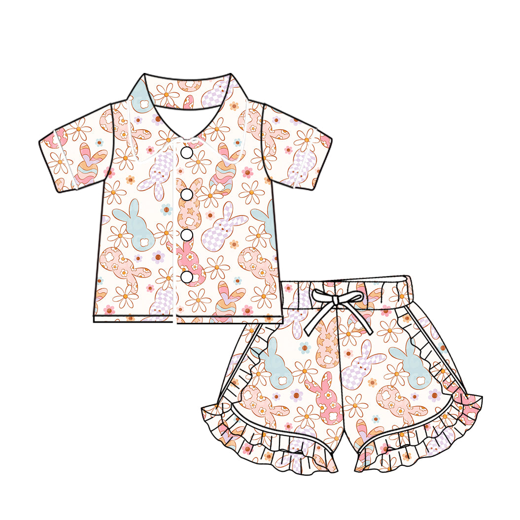 10.22 custom each style moq 5eta 4-6week baby kids clothes easter floral short sleeve shorts pajamas sets
