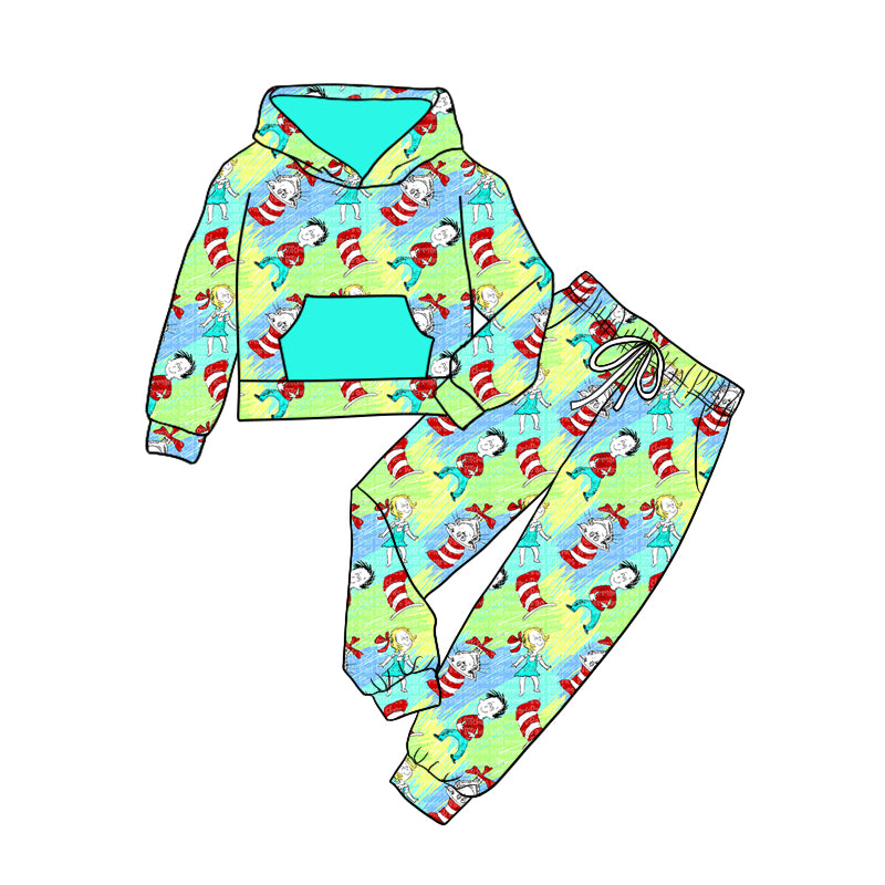 9.4 custom each style moq 5eta 4-6week baby girls clothes dr seuss hooded long sleeve pants sets