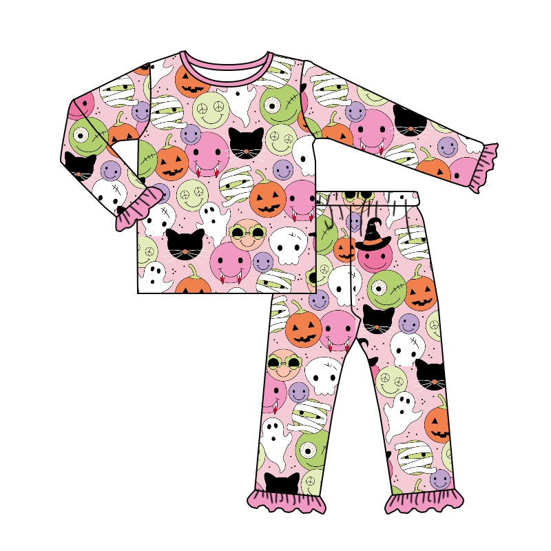 5.22 custom each style moq 5eta 4-5week Sibling Sister Halloween pumpkin girls outfits and boys and baby romper match pajamas family design