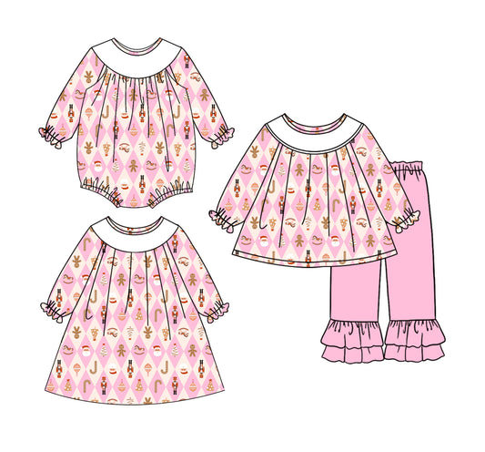 25.6.14 custom each style moq 5eta 4-6week Sibling Sisters Christmas baby girl long sleeve pants sets and dress and rompers match family design