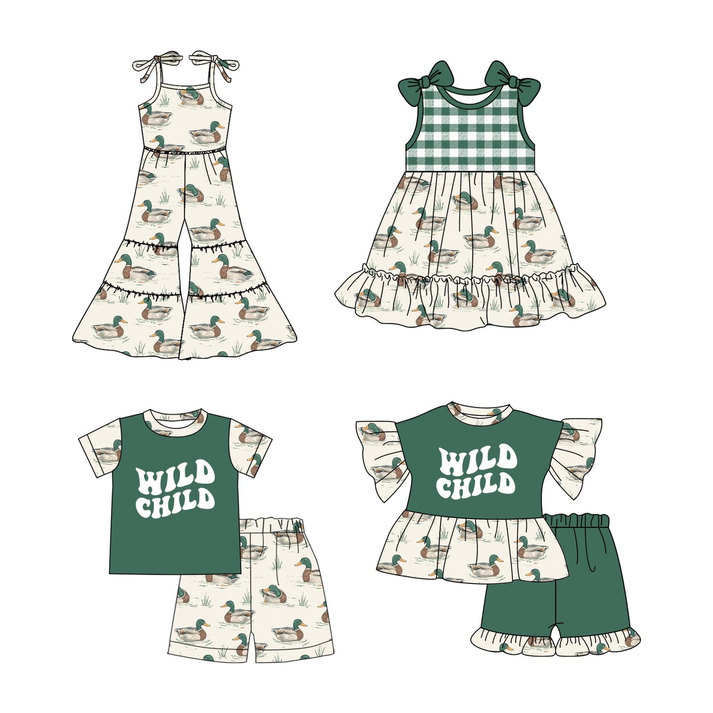 2.19 custom each style moq 5eta 4-6week Sibling Sister duck baby girl sets and dress and jumpsuit match family design