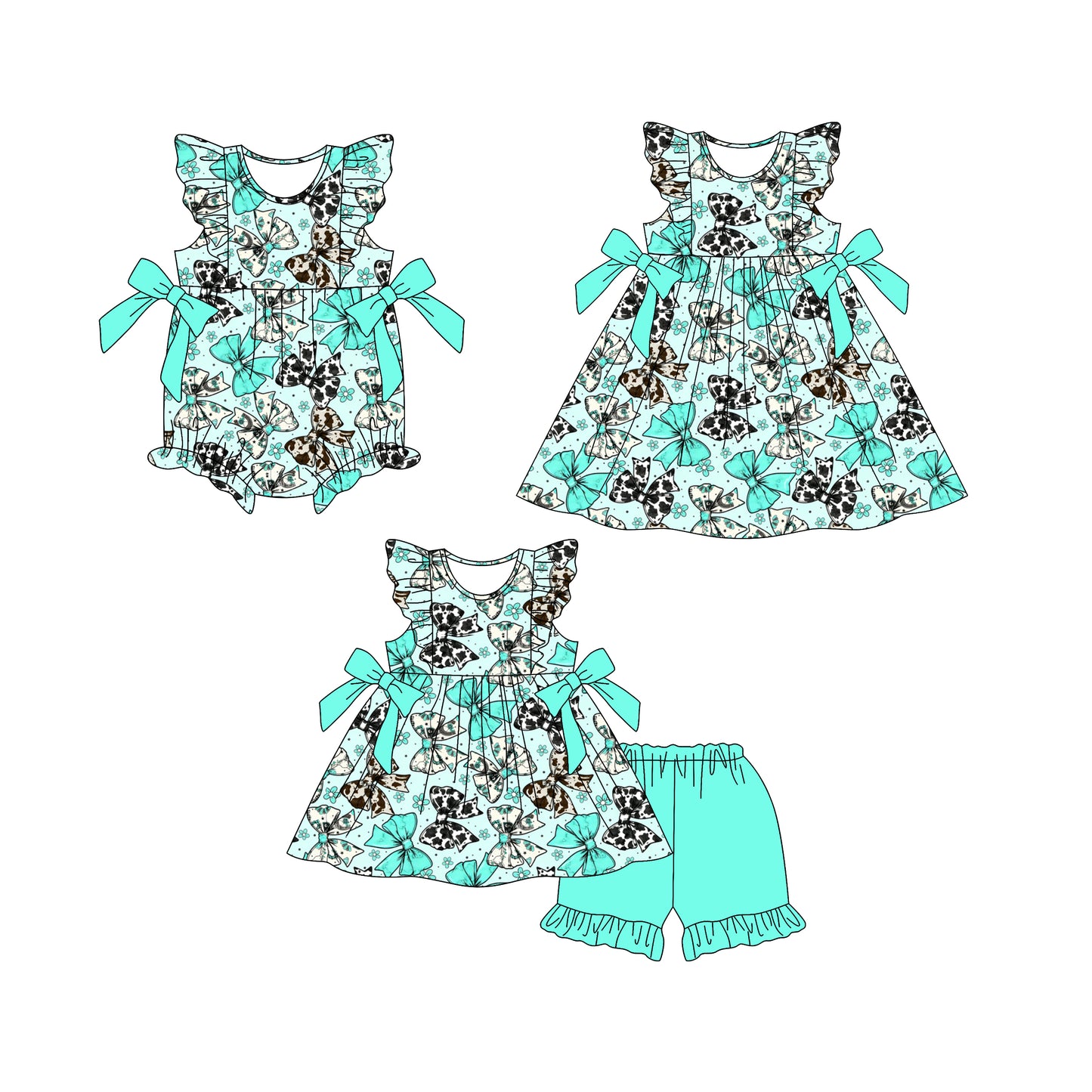 25.12.29 custom each style moq 5 eta 6-8week Sibling Sister bow baby short sleeve shorts sets and romper and dress match design