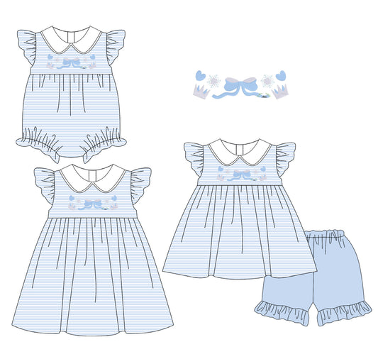 1.16 custom each style moq 5eta 4-6week Sibling Sisters bow baby girl short sleeve shorts sets and dress and rompers match family design