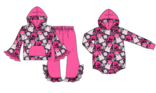 25.8.14 custom each style moq 5eta 4-6week Sibling Sister BOO baby girl long sleeve pants sets and rompers match family design
