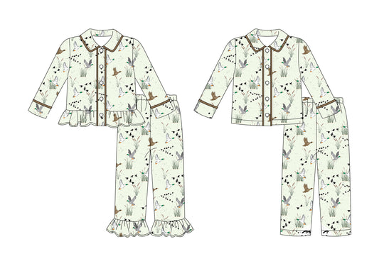 25.9.11 custom each style moq 5 eta 4-6week Sibling Sisters duck baby girl boy long sleeve pants sets 2