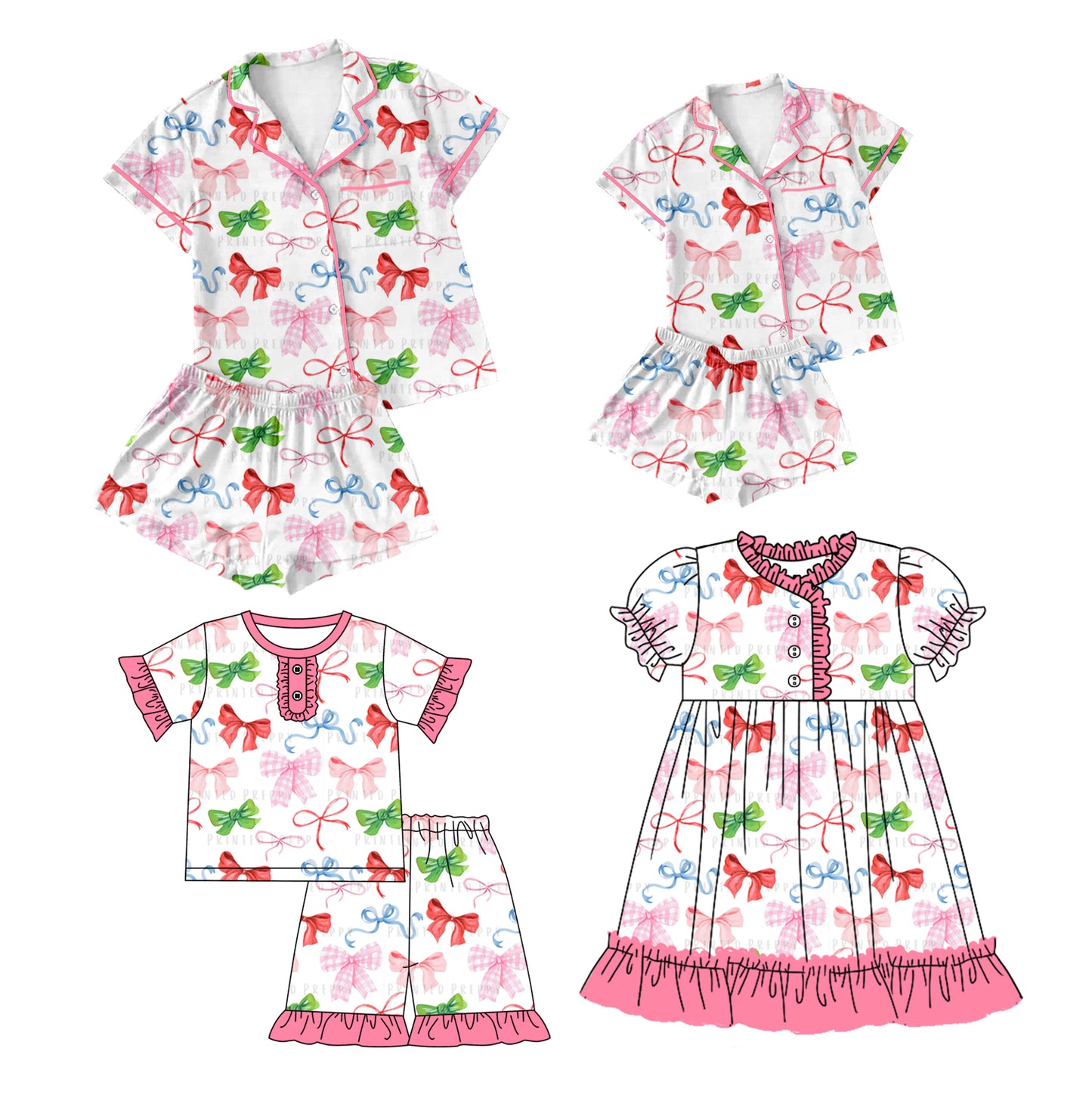 12.11 custom each style moq 5eta 4-6week Sibling Sister bow baby girls short sleeve shorts sets and adult sets and girls sets and dress match design