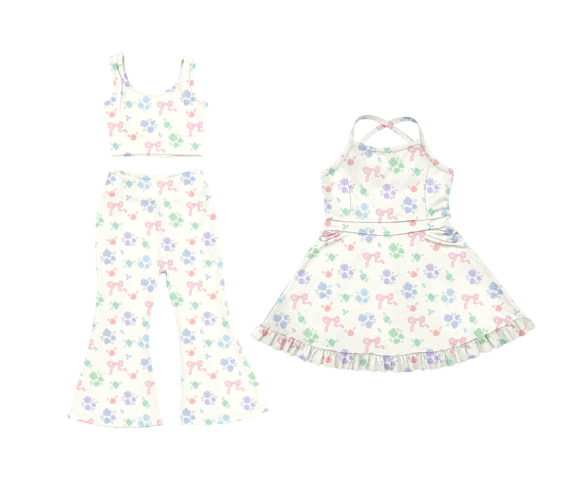 25.5.23 custom each style moq 5eta 4-6week Sibling Sister bow floral baby girl pants sets and dress match family design