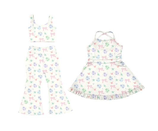 25.5.23 custom each style moq 5eta 4-6week Sibling Sister bow floral baby girl pants sets and dress match family design