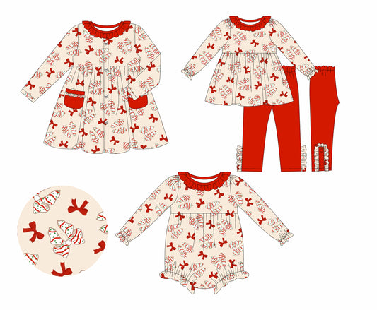 25.5.21 custom each style moq 5eta 4-6week Sibling Sisters Christmas bow baby girl long sleeve pants sets and dress and rompers match family design