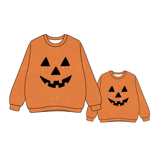 25.7.7 custom each style moq 5eta 4-6week Sibling Sister pumpkin smiley long sleeve top and adult top match design
