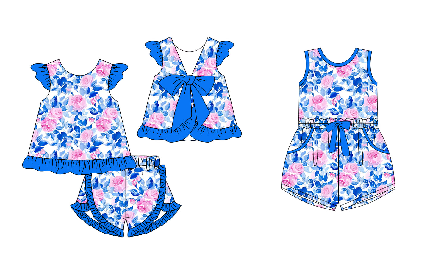 12.24 custom each style moq 5eta 4-6week Sibling Sister floral baby girl sets and jumpsuit match family design