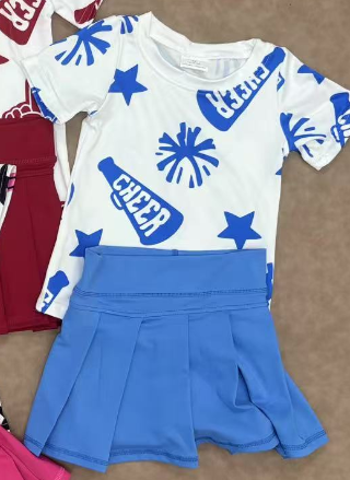 RTS NO MOQ Sibling baby girls clothes Cheer fireworks star white short-sleeved top skirt sets