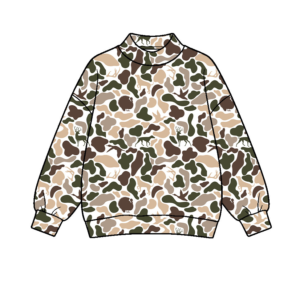 pre order no moq CAMOSW0101 High Neck Baby Kids Camo Print  Long Sleeve Pullover Sweatshirt Casual Top