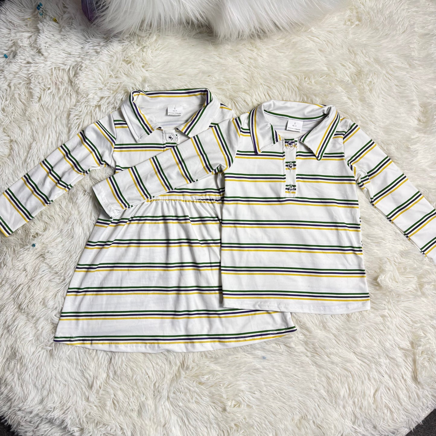RTS NO MOQ Sibling baby girl clothes mardi gras long sleeve top & dress