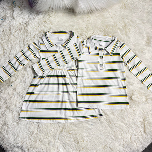 RTS NO MOQ Sibling baby girl clothes mardi gras long sleeve top & dress