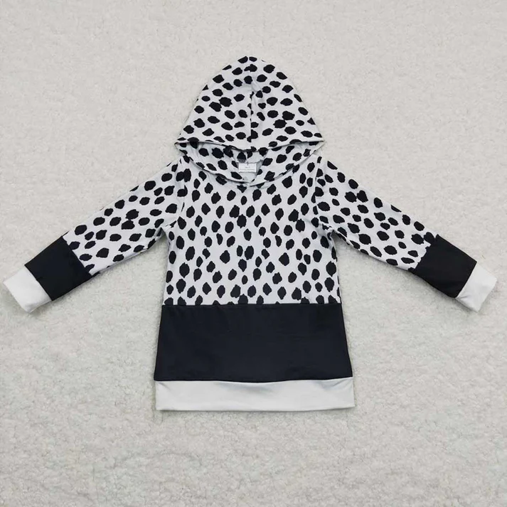 RTS NO MOQ Baby kid Leopard pullover hooded long sleeve top