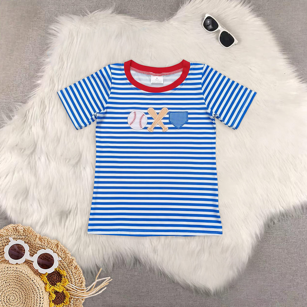 RTS NO MOQ Baby Boys Clothes embroidery baseball Short Sleeve tops