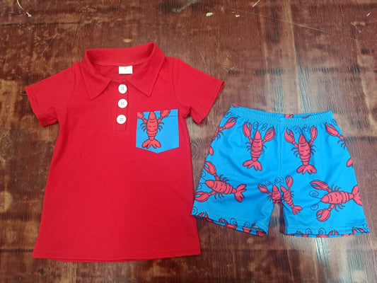 Custom moq 3 eta 6-7weeks baby boys clothes lobster red Short Sleeve shorts sets