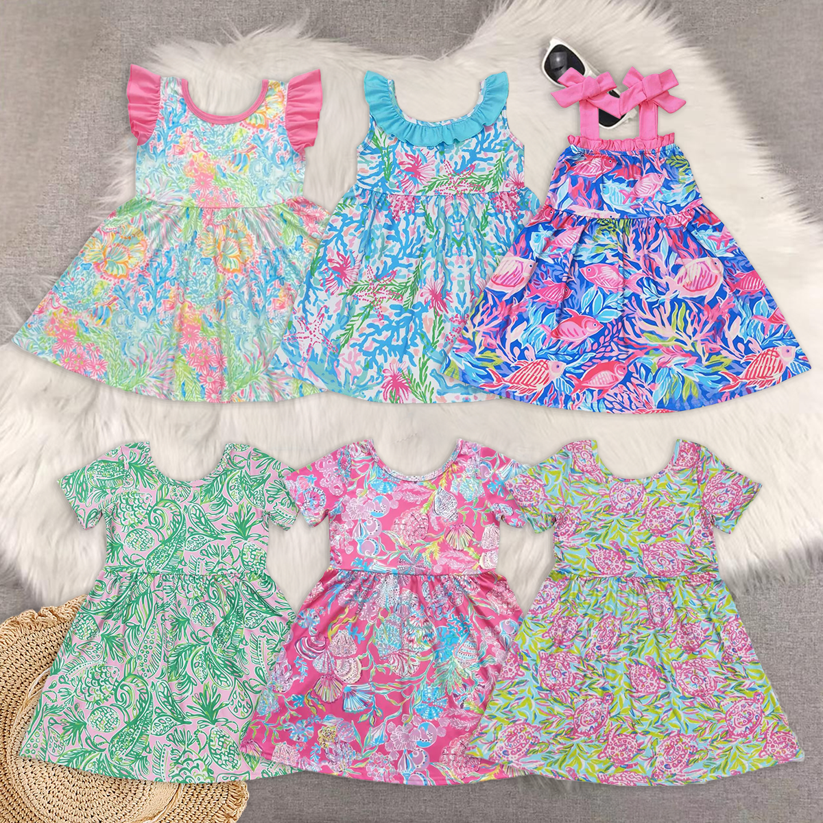 RTS baby girls clothes floral pattern short Sleeve dress