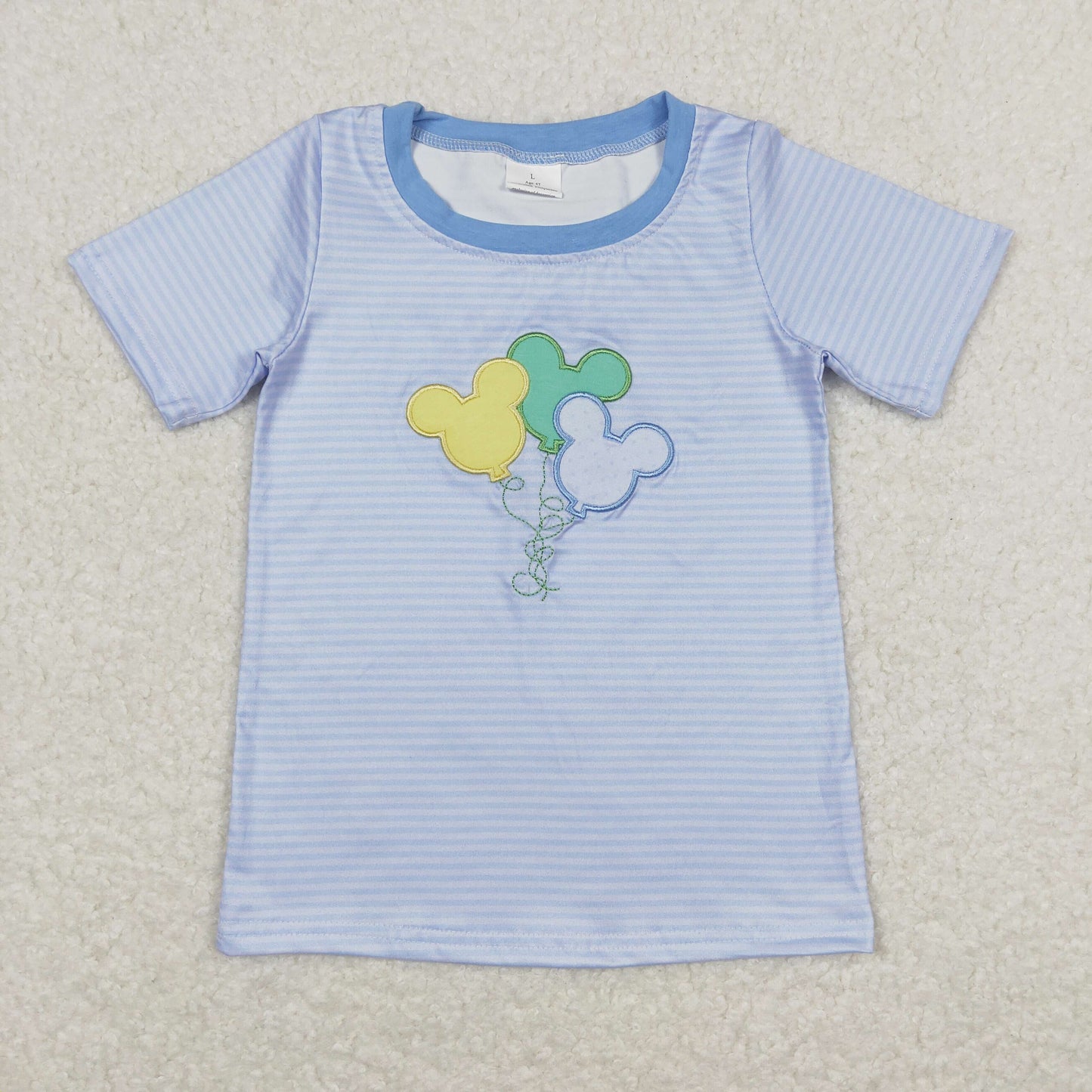 Cute Clothes BT0482 Embroidered Blue Striped Short Sleeve Top