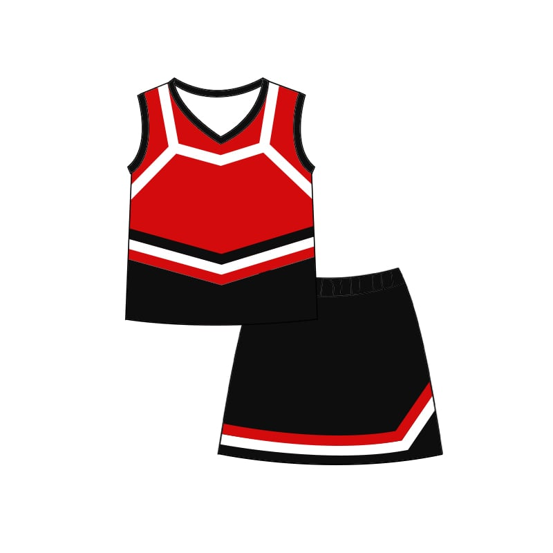 Custom moq 5 each style eta 6-7weeks baby girl clothes team red black sleeveless skirts sets-25.7.22