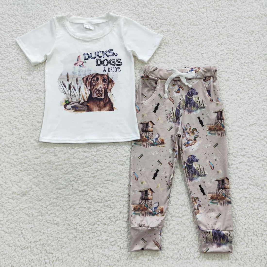 RTS NO MOQ Sibling Baby boy clothes duck puppy short Sleeve pants Suits