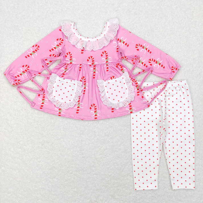 RTS NO MOQ Sibling Baby girls clothes Christmas pocket long-sleeved trousers suits