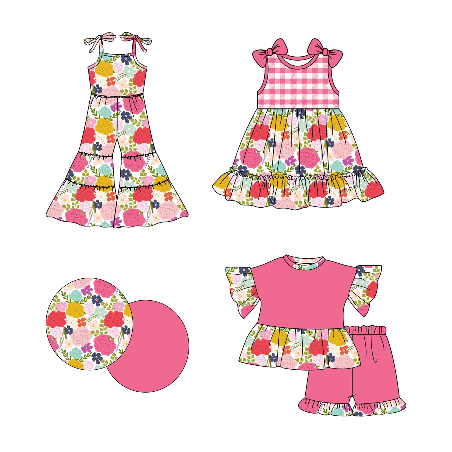 2.19 custom each style moq 5eta 4-6week Sibling Sister floral baby girl sets and dress and jumpsuit match family design