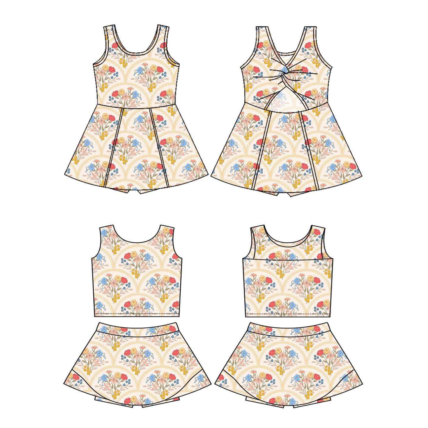 3.13 custom each style moq 5eta 4-6week Sibling Sister floral baby girls clothes Short sleeve yoga dress 1 and dress 2 match family design