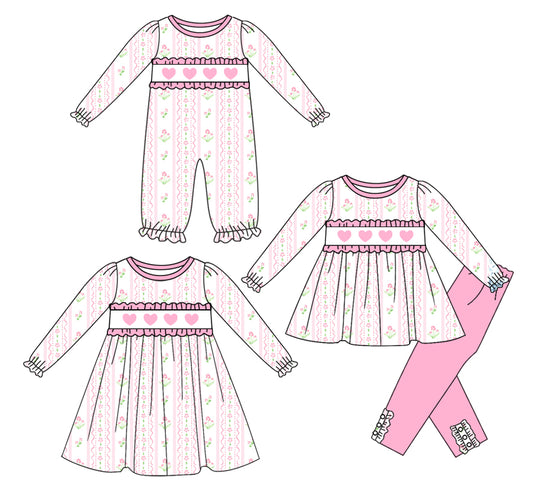 25.9.20 custom each style moq 8 eta 6-8week Sibling Sisters love bow floral baby girl long sleeve pants sets and dress and rompers match family design