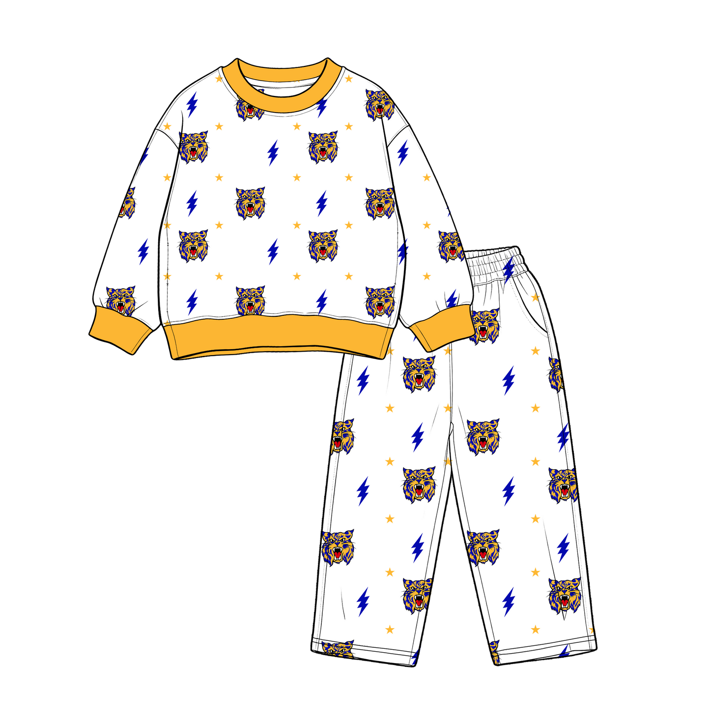 custom moq 5 mix size MSD071109 Baby Kids White Printed Long Sleeve Tops Pants Team Casual Set