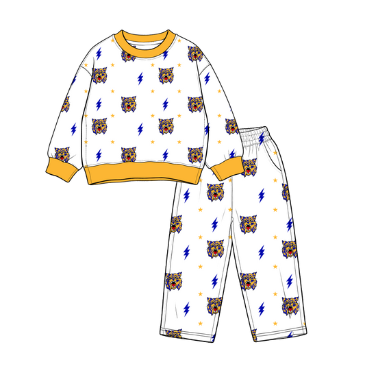 custom moq 5 mix size MSD071109 Baby Kids White Printed Long Sleeve Tops Pants Team Casual Set