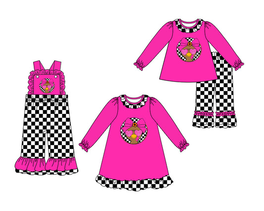 25.6.19 custom each style moq 5eta 4-6week Sibling Sisters baby girl long sleeve pants sets and dress and jumpsuit match family design