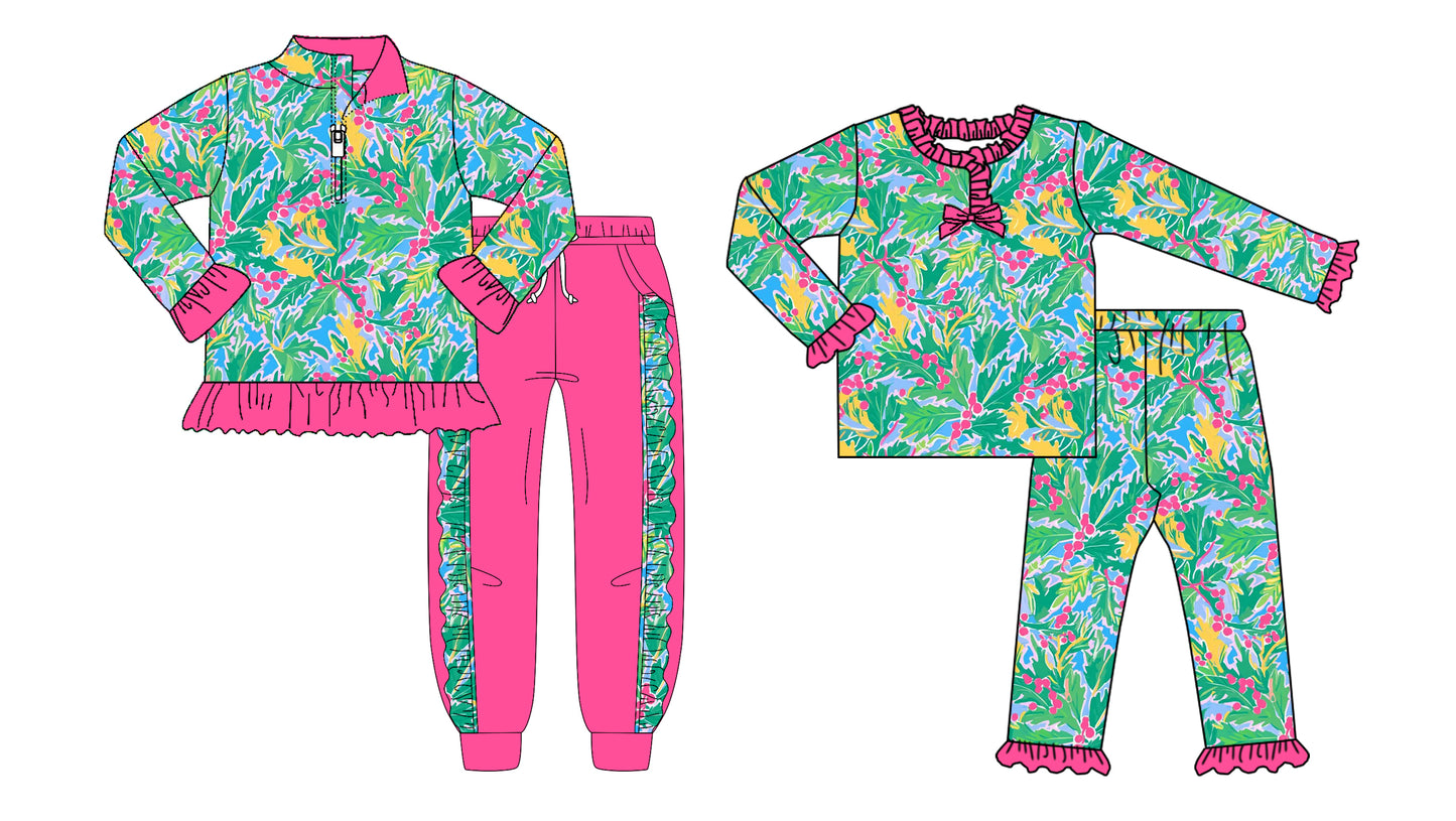 25.8.27 custom each style moq 5 eta 4-6week Sibling Sisters pattern baby girl long sleeve pants sets 2