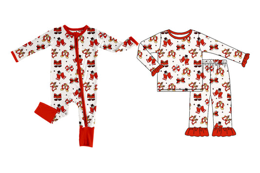 25.5.7 custom each style moq 5eta 4-6week Sibling Sisters Christmas gift bow red baby boy long sleeve pants sets and rompers match family design