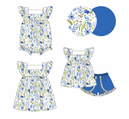 4.7 custom each style moq 5eta 4-6week Sibling Sisters floral baby girl short sleeve shorts sets and dress and rompers match family design