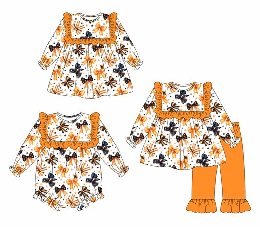 25.5.13 custom each style moq 5eta 4-6week Sibling Sisters bow baby girl long sleeve pants sets and dress and rompers match family design