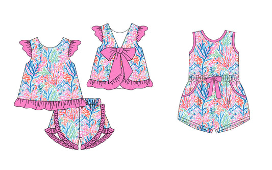 12.24 custom each style moq 5eta 4-6week Sibling Sister floral pattern baby girl sets and jumpsuit match family design