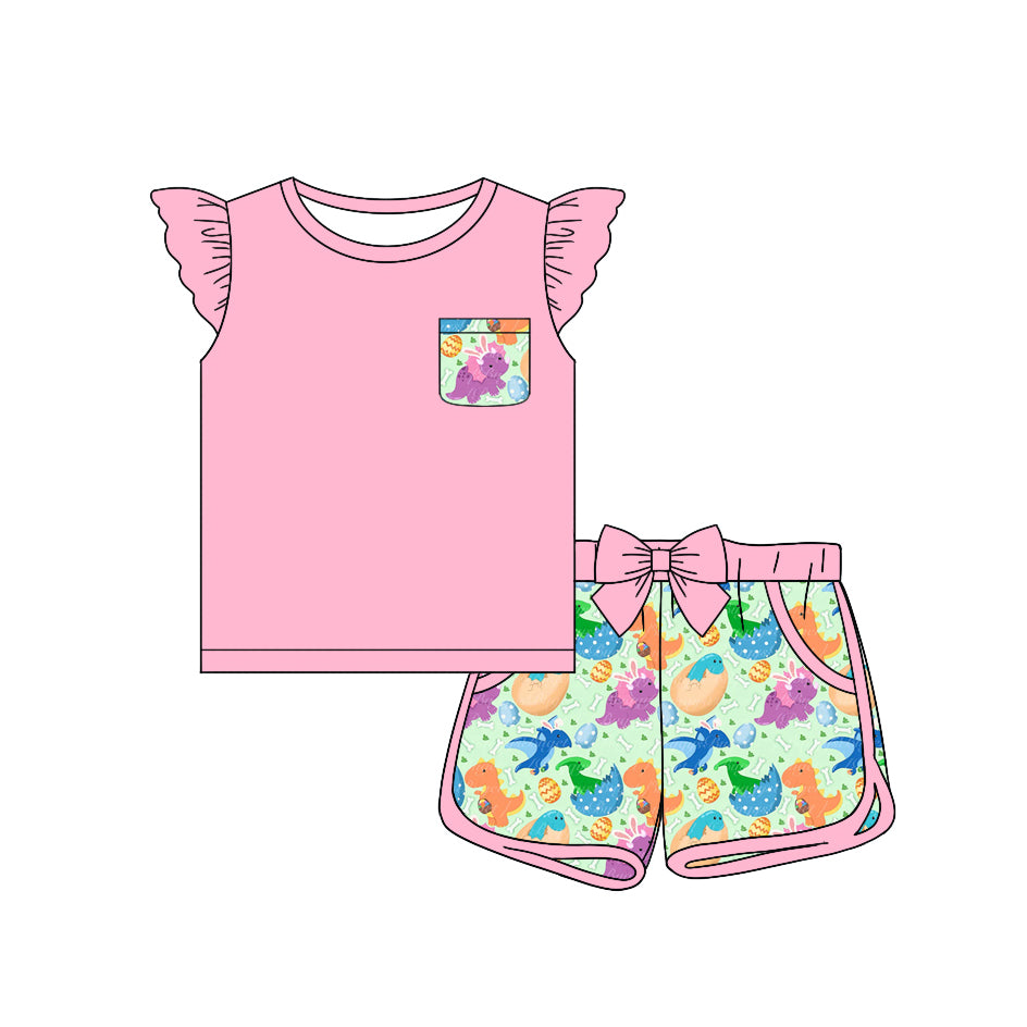 11.3 custom each style moq 5eta 4-6week Sibling Sister dinosaur baby girl short sleeve shorts sets 1 and sets 2 match design