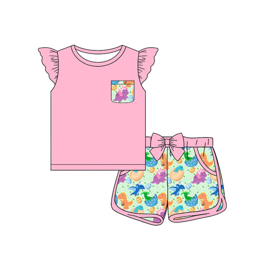 11.3 custom each style moq 5eta 4-6week Sibling Sister dinosaur baby girl short sleeve shorts sets 1 and sets 2 match design