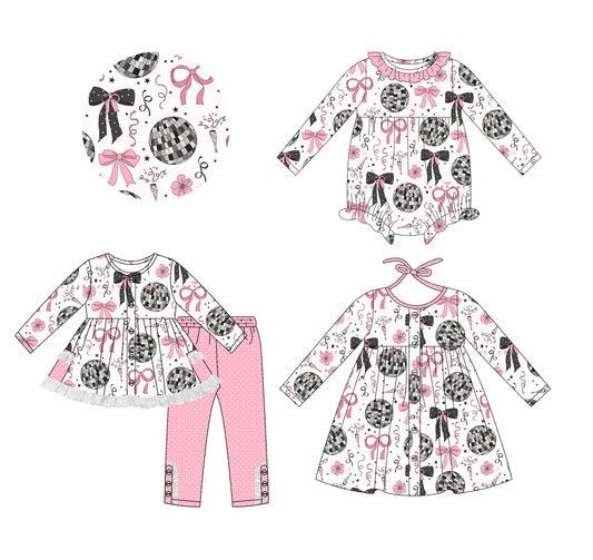 25.7.4 custom each style moq 5eta 4-6week Sibling Sisters bow baby girl long sleeve pants sets and dress and rompers match family design
