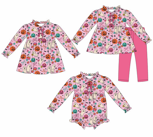 25.7.21 custom each style moq 5eta 4-6week Sibling Sisters pumpkin baby girl long sleeve pants sets and dress and rompers match family design