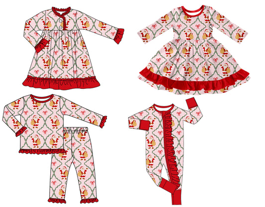 25.8.5 custom each style moq 5 eta 4-6week Sibling Sisters Christmas baby girl long sleeve pants sets and romper and dress 1 and dress 2 match family design
