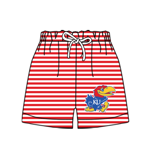 Custom moq 5 mix size milk silk summer teams Baby Red Striped Drawstring Shorts for Children Elastic Waist Kids Summer Shorts