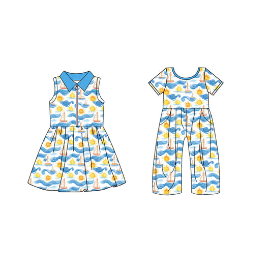 4.21 custom each style moq 5eta 4-6week Sibling Sister boat baby girl short sleeve yoga dresses and jumpsuit match design