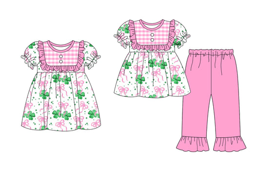 25.9.16 custom each style moq 5eta 6-8week Sibling Sisters bow pink baby girl short sleeve pants sets and dress match family design