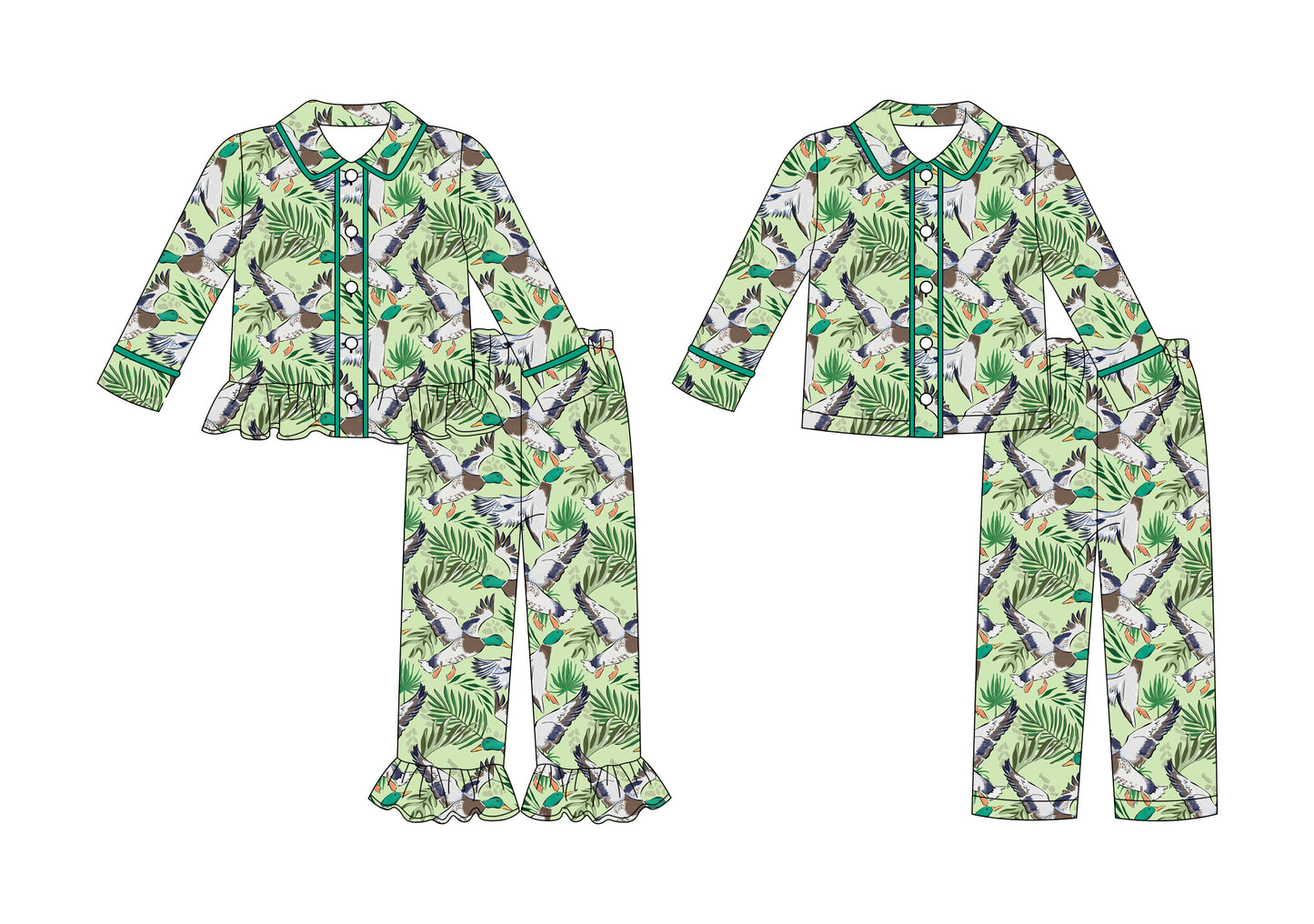 25.9.11 custom each style moq 5 eta 4-6week Sibling Sisters duck baby girl boy long sleeve pants sets 2