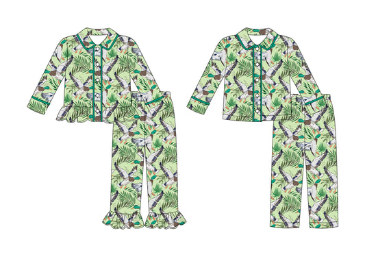 25.9.11 custom each style moq 5 eta 4-6week Sibling Sisters duck baby girl boy long sleeve pants sets 2