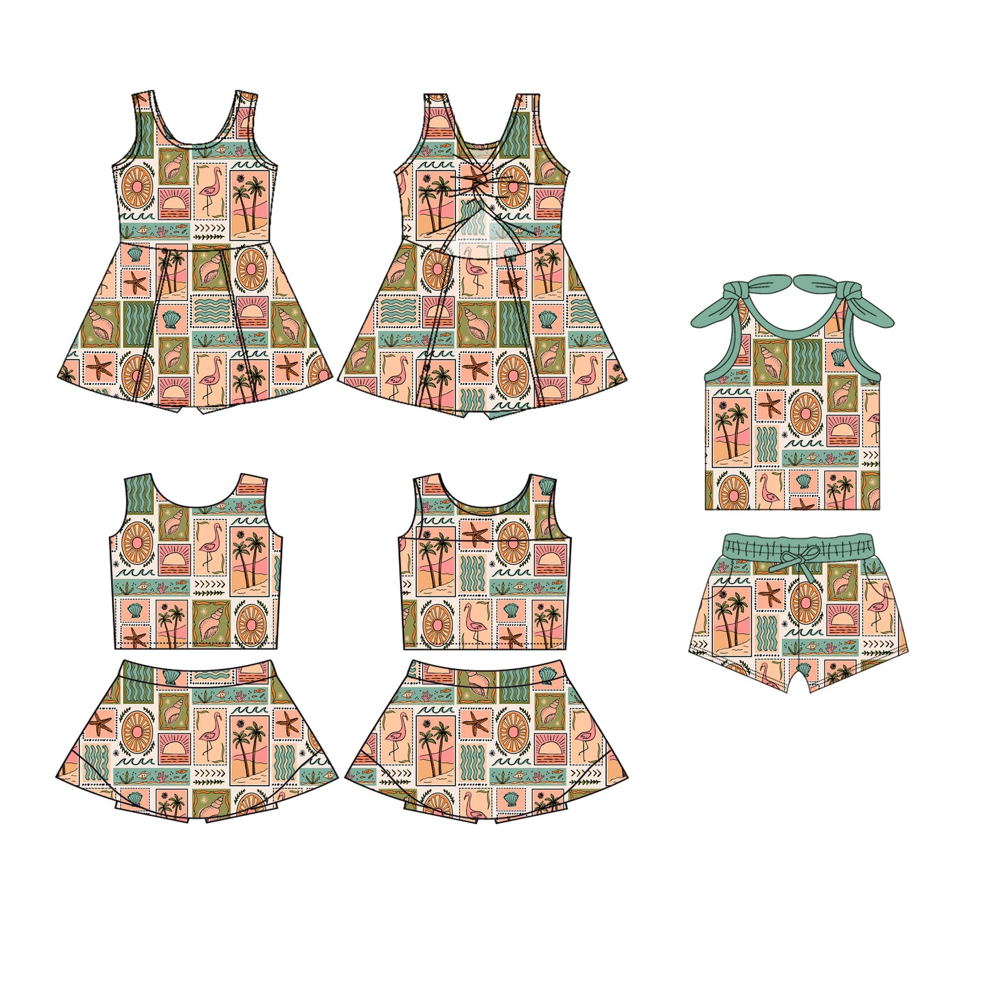 3.31 custom each style moq 5eta 4-6week Sibling Sister baby girls clothes Short sleeve shorts sets and yoga dress 1 and dress 2 match family design